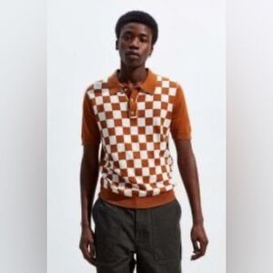 Urban Outfitters Orange and White Checkered Polo Shirt ASO Noah Lambert Sz.L